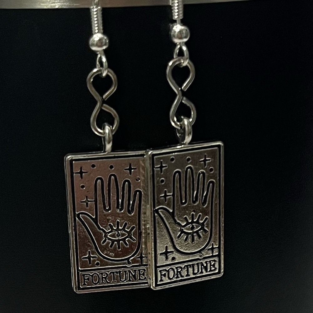 “Fortune” silver tarot card earrings